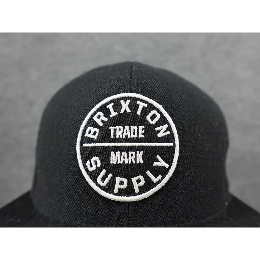 Brixton‎ Snapback Hat Mens OSFM Black Embroidered Logo Patch Flat Bill Cap